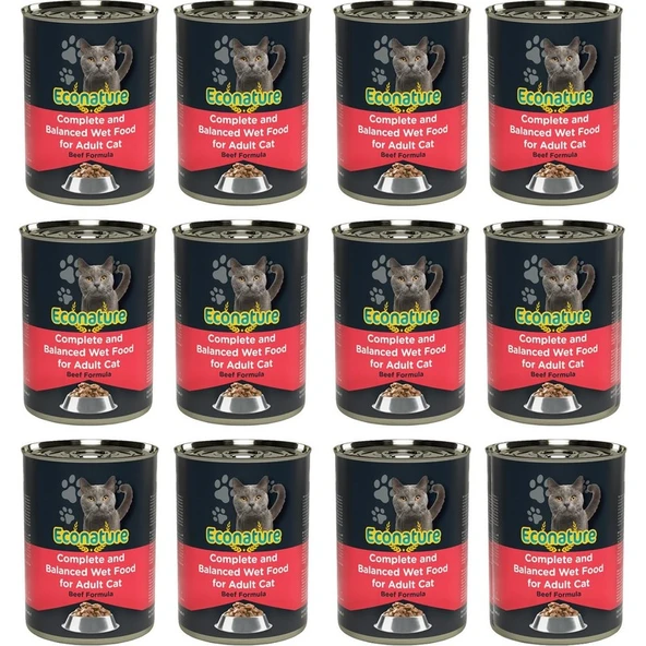 Econature Yetişkin Sığır Etli Kedi Konserve Maması 400 Gram x 12'li ürün görseli 1