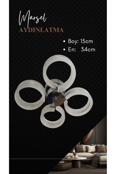 Marsel Lighting ALYA 4LU PLAFONYER SALON OTURMA ODASI 3 RENK LED SECENEKLİ AVİZE - Resim 2