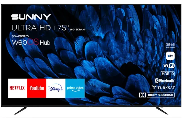 Sunny SN75LEDB252 4K Ultra HD 75" 190 Ekran Uydu Alıcılı webOS Smart LED TV ürün görseli 1
