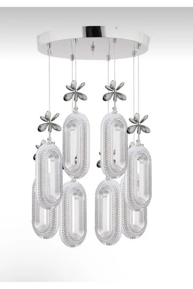 Marsel Lighting SERRAModel 8'li Krom 3 Renk Modu Ledli Modern Salon Mutfak Oturma Odası Led Avize - Resim 5