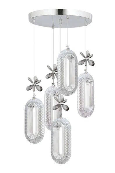 Marsel Lighting SERRA 5'li Gümüş 3 Renk Ledli Modern Led Avize salon oturma odası avize - Resim 2