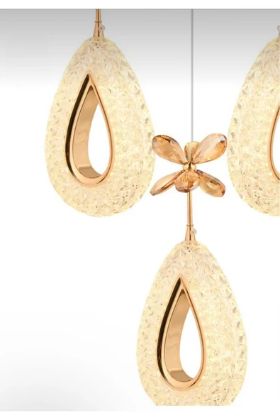 Marsel Lighting YAGMUR Model 3'lü Gold 3 Renk Modu Ledli Modern Salon Mutfak Oturma Odası Led Avize - Resim 3