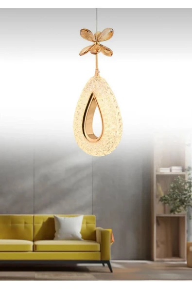Marsel Lighting YAGMUR Model Gold 3 Renk Modu Ledli Kristal Taşlı Modern Salon Mutfak Oturma Odası Led Avize - Resim 3