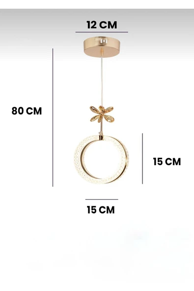 Marsel Lighting ALYA TEKLI Model Gold 3 Renk Modu Ledli Modern Mutfak Oturma Odası Sarkıt Avize - Resim 3