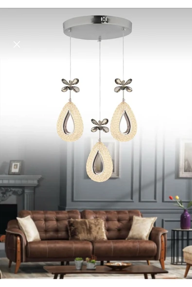 Marsel Lighting YAGMUR Model 3'lü Krom 3 Renk Modu Ledli Modern Salon Mutfak Oturma Odası Led Avize ürün görseli 1