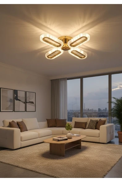 Marsel Lighting SERRA 4LÜ GOLD plafonyer avize 3 renk led ısıklı salon oturma odası avize ürün görseli 1