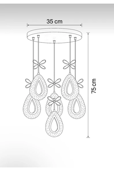 Marsel Lighting YAGMUR Model 6'li Gold 3 Renk Modu Ledli Modern Salon Mutfak Oturma Odası Led Avize - Resim 6