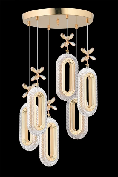 Marsel Lighting SERRA Model 6'lı Gold 3 Renk Modu Ledli Modern Salon Mutfak Oturma Odası Led Avize - Resim 2