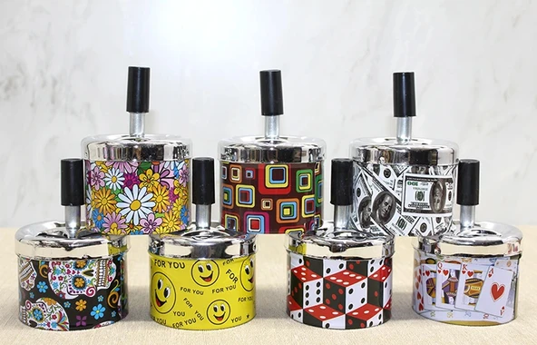 Küçük Boy Metal Renkli Basmalı Küllük Yuvarlak ürün görseli 1