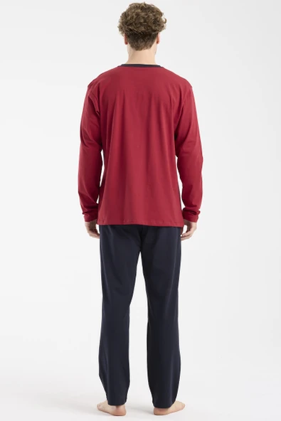 Bisiklet Yaka Uzun Kol Pijama Takım - Bordo - Resim 6