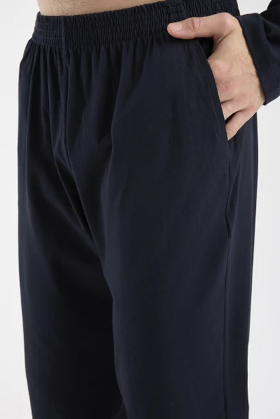 V Yaka Düğmeli Pijama Takım - Lacivert - Resim 5