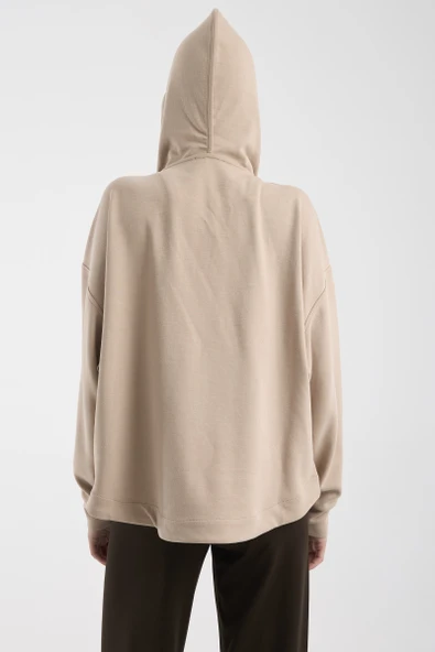Oversize Yumuşak Dokulu Sweatshirt - Bej - Resim 6