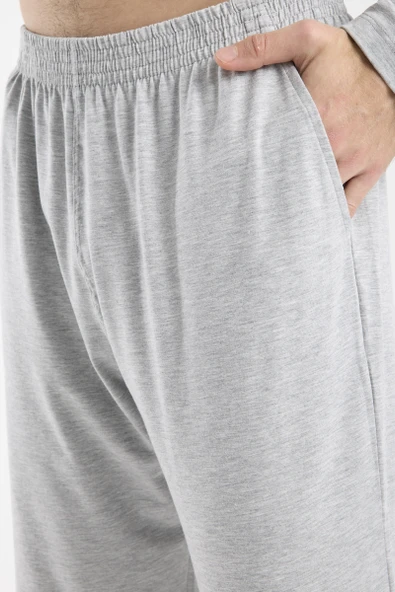 V Yaka Düğmeli Pijama Takım - Gri - Resim 5