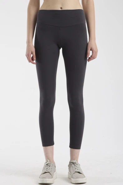 Yumuşak Dokulu Yüksek Bel Toparlayıcı Tayt - Antrasit - Resim 3