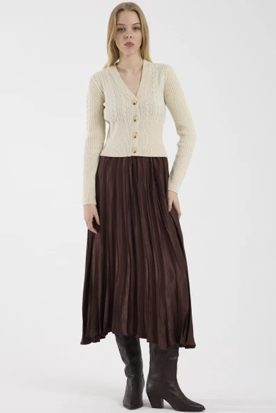 Düğmeli Pirinç Motifli Triko Hırka - Taş ürün görseli 1