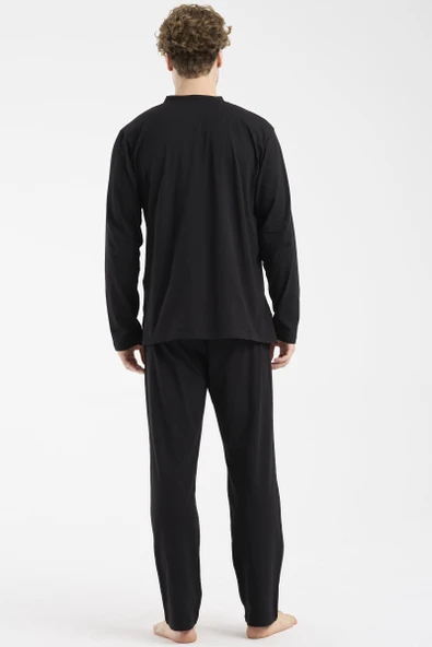 Blok Detaylı Regular Fit Pijama Takım - Siyah - Resim 6