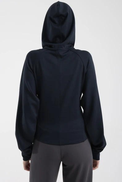 Yumuşak Dokulu Crop Sweatshirt - Lacivert - Resim 5