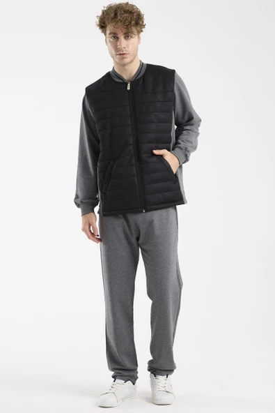 Kapitone Yelekli Üçlü Eşofman Takım - Antrasit - Resim 3