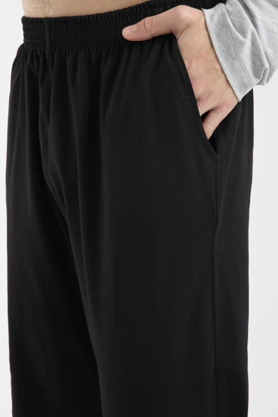 Bisiklet Yaka Uzun Kol Pijama Takım - Gri - Resim 4