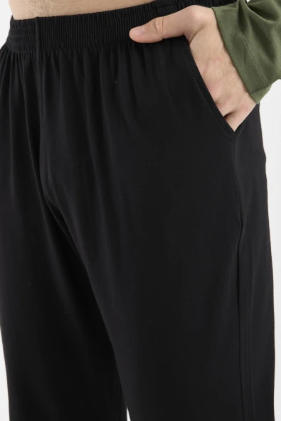 Düğme Yakalı Rahat Kalıp Pijama Takım - Haki - Resim 5