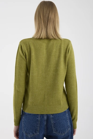 İnci Düğmeli Yakalı Triko Kazak - Yeşil - Resim 5