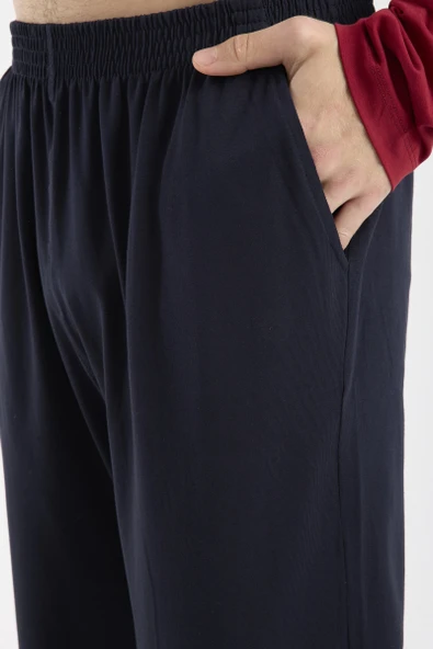 Bisiklet Yaka Uzun Kol Pijama Takım - Bordo - Resim 5