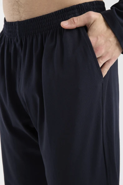 Blok Detaylı Regular Fit Pijama Takım - Lacivert - Resim 5