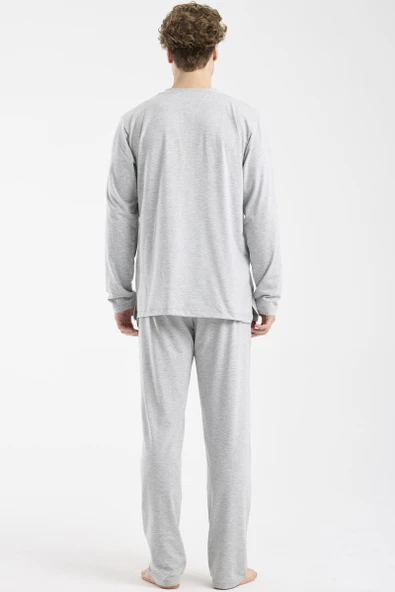 Blok Detaylı Regular Fit Pijama Takım - Gri - Resim 6