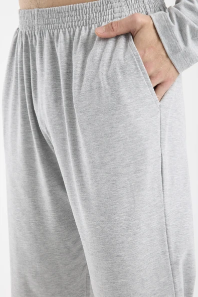 Blok Detaylı Regular Fit Pijama Takım - Gri - Resim 5