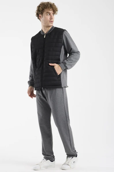 Kapitone Yelekli Üçlü Eşofman Takım - Antrasit - Resim 4