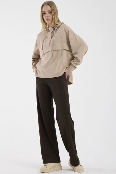 Oversize Yumuşak Dokulu Sweatshirt - Bej - Resim 3