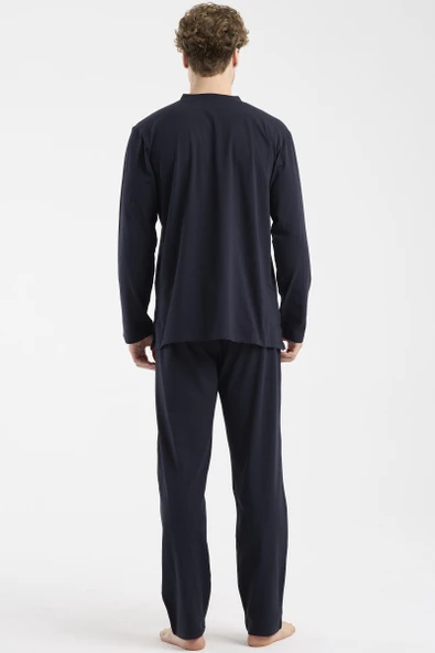 Blok Detaylı Regular Fit Pijama Takım - Lacivert - Resim 6