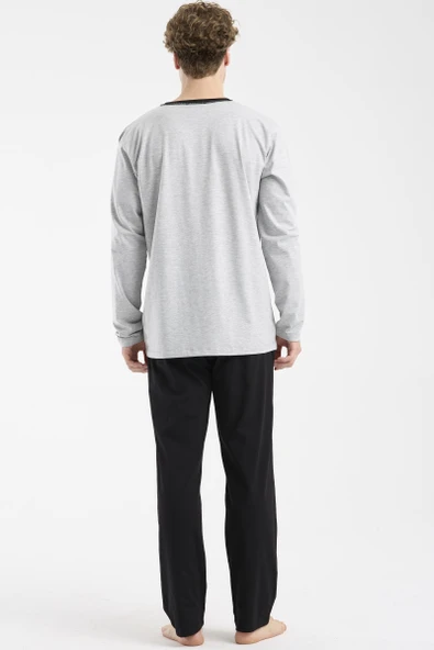 Bisiklet Yaka Uzun Kol Pijama Takım - Gri - Resim 5
