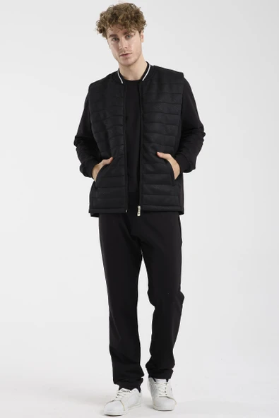 Kapitone Yelekli Üçlü Eşofman Takım - Siyah - Resim 3