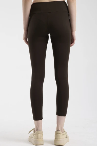 Yumuşak Dokulu Yüksek Bel Toparlayıcı Tayt - Kahve - Resim 6