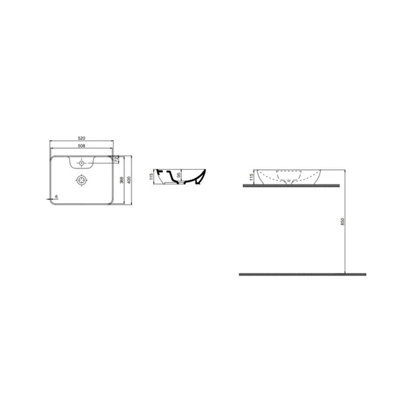 Tezgah Üstü Set Üstü Lavabo 40*52 Delikli Quarter Bath Smooth Line - Resim 2