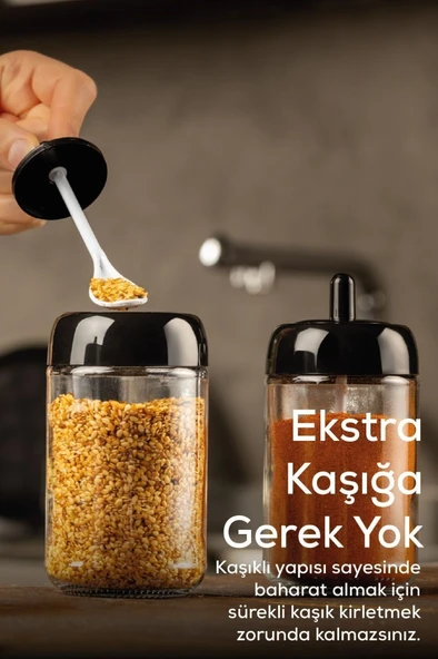 Vienev Kendinden Kaşıklı Etiketli 12'li Uzun Baharat Seti - Cam - Resim 6