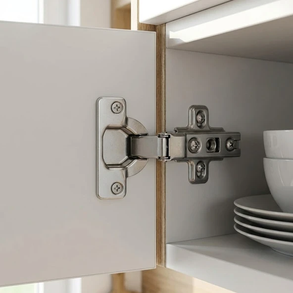 Tam Deve Boynu Pistonsuz Mobilya Dolap Kapak Menteşesi Krom Renk - Resim 2