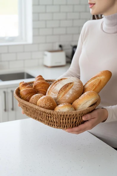 Rattan Piknik Hasır Ekmek Sepeti Meyve Sebze Sepeti Plastik Örme ürün görseli 1