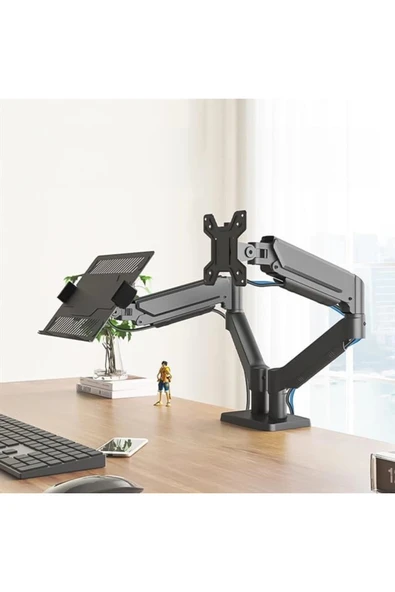 Powermaster PM-252D-J 13-32'' Amortisörlü Stand Çift Kol LCD-LED Gaming Monitör Laptop Tutucu Masa A - Resim 2