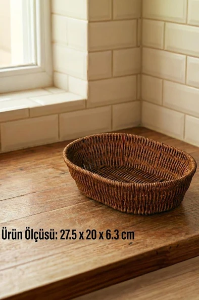 Rattan Piknik Hasır Ekmek Sepeti Meyve Sebze Sepeti Plastik Örme - Resim 3