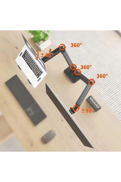 Powermaster PM-252D-J 13-32'' Amortisörlü Stand Çift Kol LCD-LED Gaming Monitör Laptop Tutucu Masa A - Resim 5