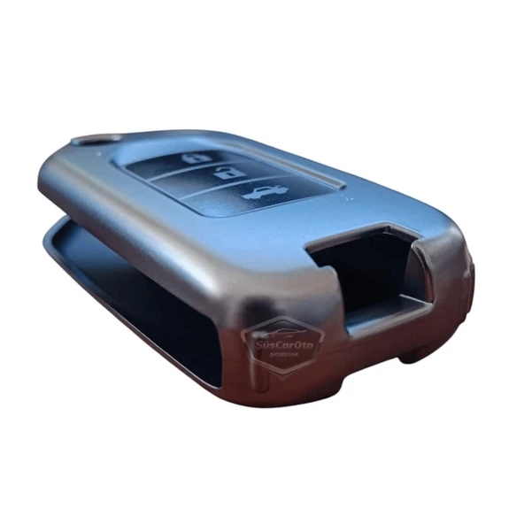 Honda Civic FC5 Accord CR-V HR-V City Sustalı Anahtar Uyumlu Silikon Anahtar Kılıfı Oto Anahtar Kabı Darbe Emici Anahtarlık Koyu Titan Gri - Resim 4