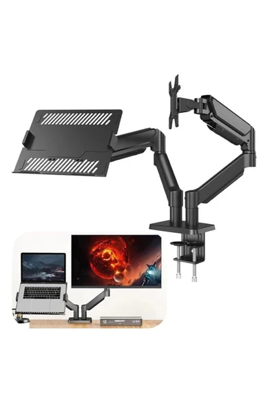 Powermaster PM-252D-J 13-32'' Amortisörlü Stand Çift Kol LCD-LED Gaming Monitör Laptop Tutucu Masa A ürün görseli 1