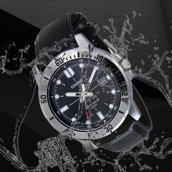 MTP-VD01L-1EVUDF Erkek Kol Saati Siyah Kadran 50M Suya Dayanıklı - Resim 6