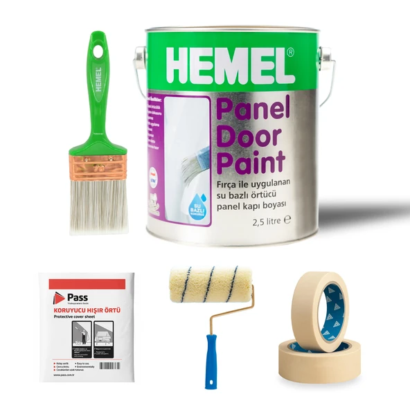 Hemel Polar White Amerikan Panel Kapı 2,5 Lt Boyama Seti 5 Parça ürün görseli 1