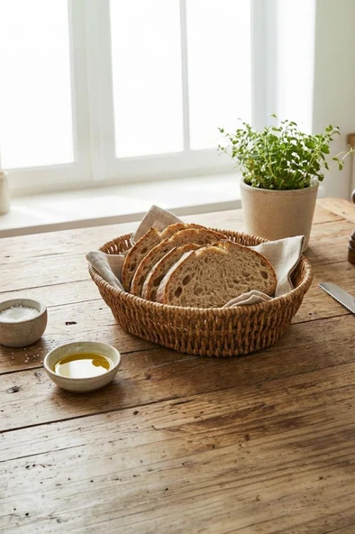 Rattan Piknik Hasır Ekmek Sepeti Meyve Sebze Sepeti Plastik Örme - Resim 2