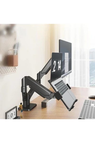 Powermaster PM-252D-J 13-32'' Amortisörlü Stand Çift Kol LCD-LED Gaming Monitör Laptop Tutucu Masa A - Resim 3