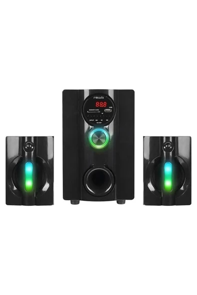 Mikado MD-95BT 20W Siyah Multimedya FM/BT/SD/USB Speaker Hoparlör 2+1 Ses Sistemi - Resim 2
