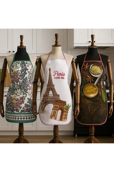 3'LÜ AVANTAJLI MUTFAK ÖNLÜĞÜ SIVI GEÇİRMEZ DİJİTAL BASKILI ÖNLÜK ürün görseli 1